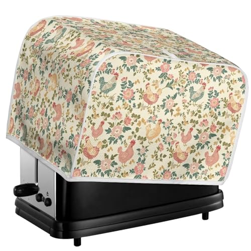 Image of Toaster Cover Kitchen Bakeware Protector Fits for Most Standard 4 Slice Toasters, Keep Toaster Free From Dust And Fingerprint Oven Dustproof Cover, Rooster Floral Retro