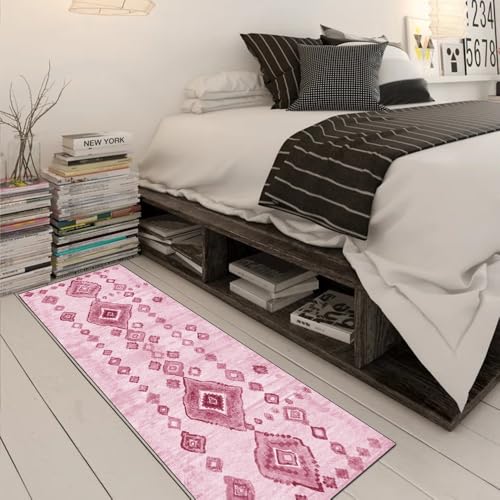 Alfombra de pasillo vintage rosa de 60x300 cm decorativa lavable 3
