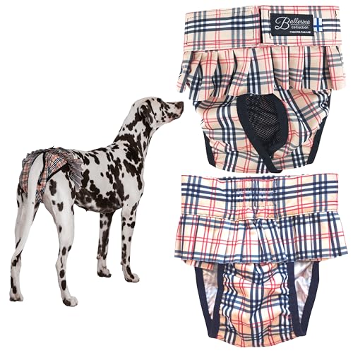FINNERO Ballerina Läufigkeitshose für Hündinnen – Hundewindel mit Rock für Hündinnen – Schutzhose bei Läufigkeit und Harninkontinenz – Bequem, waschbar und stylisch – S, Beige