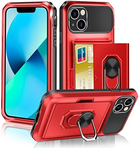 Vunake for iPhone 13 Case with Card Holder iPhone 13 Wallet Case with Ring Kickstand 2-Cards Slot Case Heavy Duty Hard PC TPU Bumper Cover Armor Shockproof Protective Phone Case Cover for iPhone 13