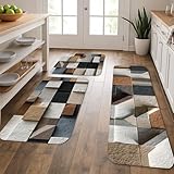 Geometric Kitchen Mats for Floor, Stylish Stone Pattern Mats, Cushioned Anti-Slip Washable Rugs for Kitchen Sinks Laundryroom Bathroom 3Pcs