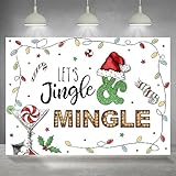 Rsuuinu Christmas Party Backdrop Let's Jingle Mingle Colorful Lights Photography Background Merry Christmas Party Decorations Supplies Favors Cake Table Xmas Banner Photo Booth Studio Props 7x5ft