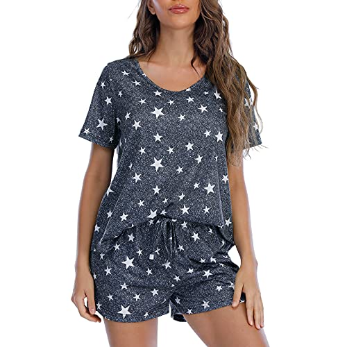 Image of MOYEE Womens Pajama Sets Soft Short Sleeve Shirt and Shorts 2 Pieces Lounge Outfit Sets with Pockets