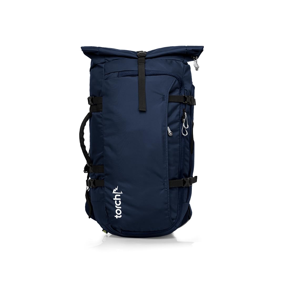 Photo 1 of torch 45L Hiking Backpack - Extra Large Travel Carry On Airline Approved Roll Top Backpack with Rain Cover for Business, Travelling, Outdoor - Fujisawa (Blue) Navy