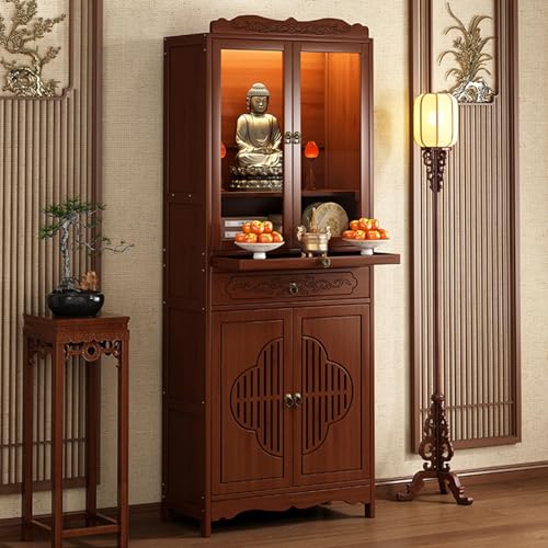 Altar Cabinet for Home - Universal Spiritual Prayer Shelf | Boho Zen Shrine for Meditation, Indian Pooja Mandir & Deities | Engineered Wood Home Temple (with Door 68 * 33 * 170cm/26.8 * 13 * 67in)