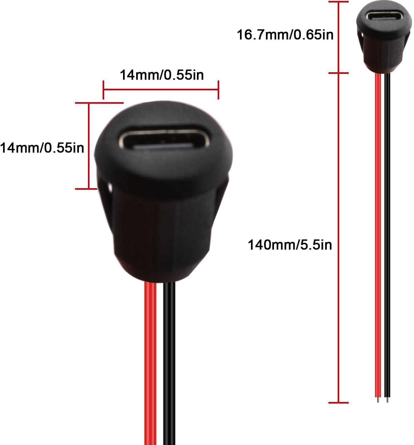 RUNCCI-YUN 20Pz USB C femmina per montaggio a pannello connettore, Pigtail cavo USB C connettore USB C femmina connettore micro USB Tipo C a saldare con scanalatura a scatto nero Bianco