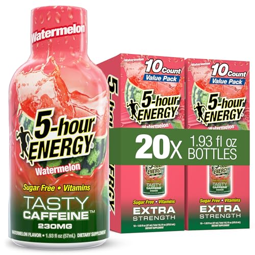 5-hour ENERGY WATERMELON Flavor 20 Count 1.93 Fl Oz Energy Shot Extra Strength Amino Acids B Vitamins Sugar Free and Zero Calories