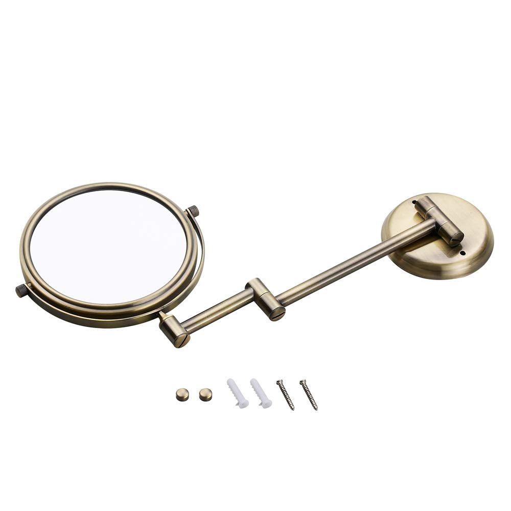 Espejos de maquillaje para baño, 8 pulgadas Montado en la pared Lupa Robusto Doble Cara Ajustable Cosmético Afeitado Vanidad Extensible, Bronce, 5X (Bronce 5X)