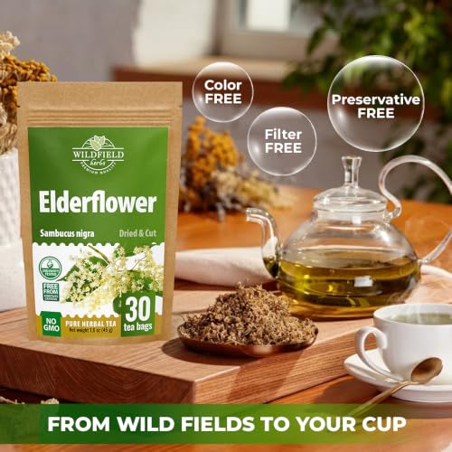 Image of 30 Bags Elderflower Herbal Tea (Sambucus Nigra) - 30 Count 1.5g Bags Dried Elder Flowers Herb Tea