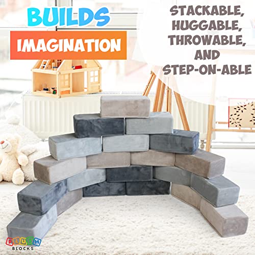 Image of The Original Premium Plush Building Block for Kids - Certified Safe Foam Blocks in Luxuriously Soft Fabric Covers (Castle Rock, Blocks)