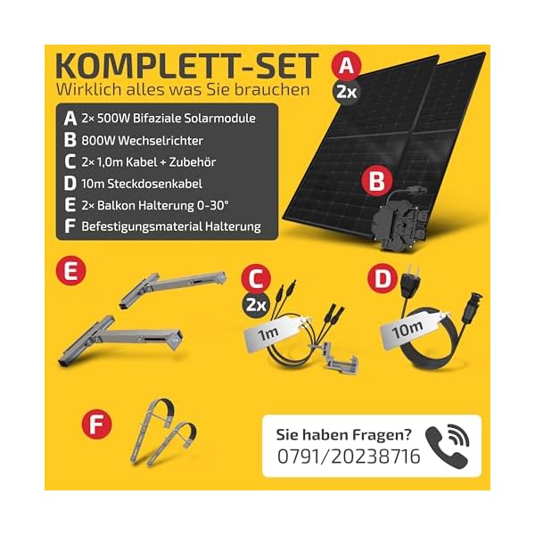 Solakon® 880W Balkonkraftwerk 800W / 600W komplett Steckdose - Upgradebarer Wechselrichter - 440W Bifaziale Solarmodule & 600W/800W Wechselrichter & Zubehör – Bild 6