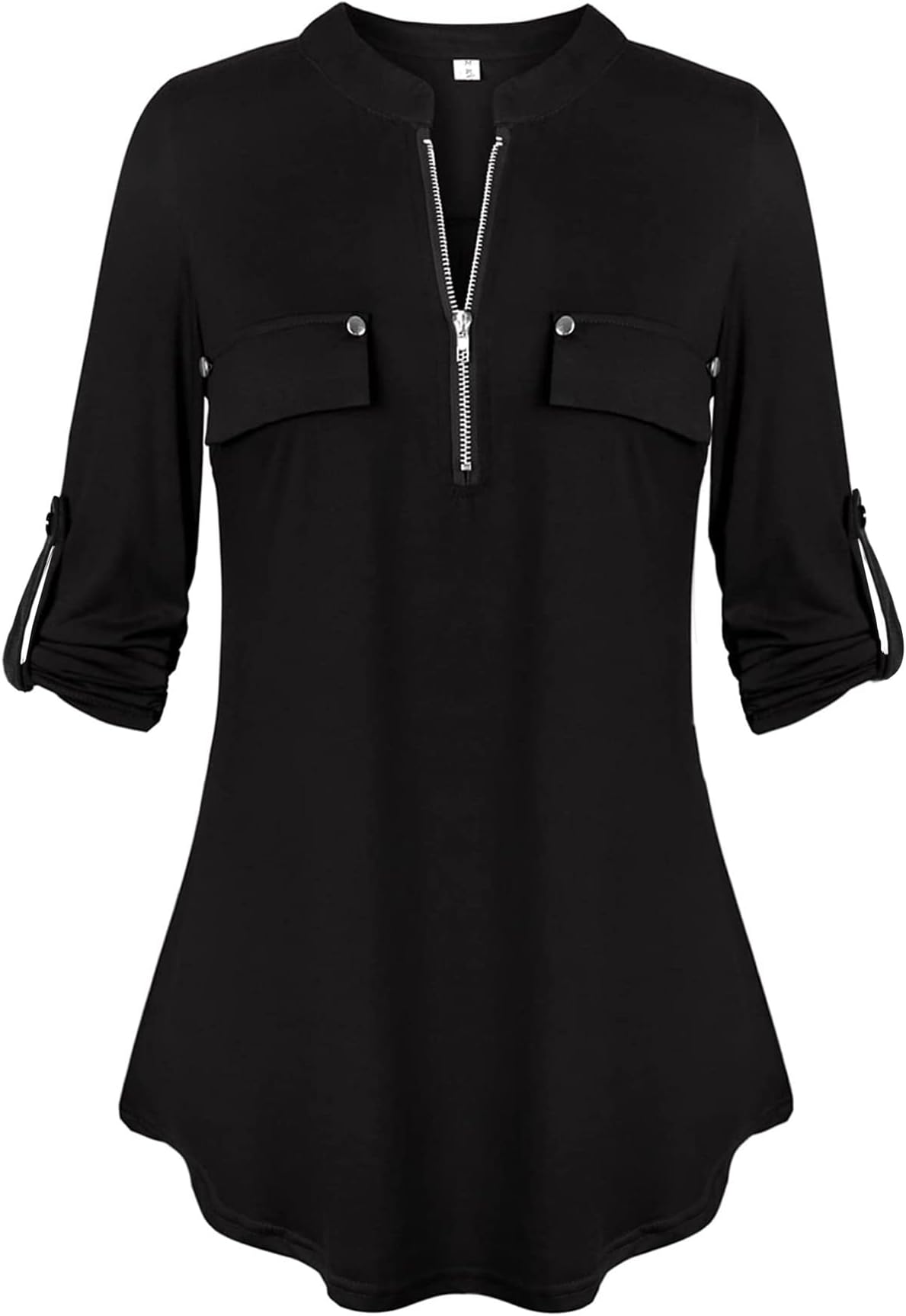 LuckyMoreWomen's Short Sleeve Zip Flowy Tunic Tops Business Casual Work Office Blouses Shirts