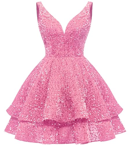 Sparkly Sequin Homecoming Dresses for Teens 2025 Short Ball Gown Tiered A-Line Cocktail Party Dress2