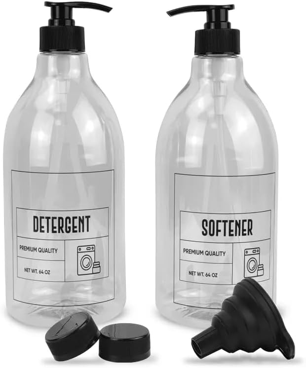Miniatura 9 de Dispensador de detergente para ropa sucia para la organización de la lavandería, dispensador de detergente líquido, dos contenedores de botellas de