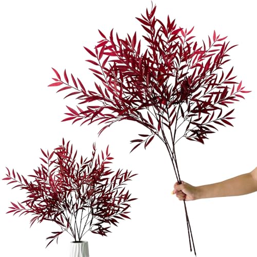 【Rami Autunnali di Rosso Intenso Vibrante】 Immergi il tuo spazio nell'essenza dell'autunno con questi steli di foglie autunno artificiali riccamente colorati. La striking tonalità rosso intenso cattura lo spirito lussuoso e caldo della stagione, rendendo questi rami di foglie di olivo artificiali un statement audace e sofisticato per le tue decorazioni autunno.