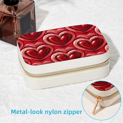 Boîte à bijoux portable en cœur rouge pour bagues et colliers de voyage