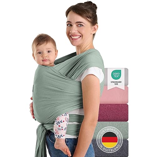Laleni draagdoek voor pasgeborenen tot 15 kg in katoen | omslagdoek OEKO-TEX gecertificeerd | newborn babydraagzak 5,10m lang | fysiologische kinderdraagzak | groen