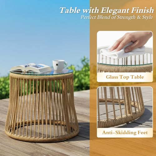Image of DEVOKO Transform Your Outdoor Space with Our 3 Piece Patio Rope Furniture Set - Perfect for Terrace, Garden, Balcony, Porch, Deck and Yard (Beige and Cream)