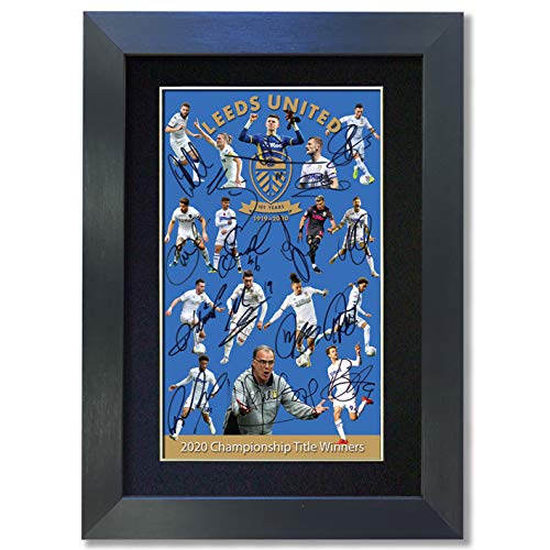 Leeds United 2020 Championship Winners Reproduktion Autogramm Passepartout Foto Druck 852 (schwarzer Rahmen, 297 x 210 mm)