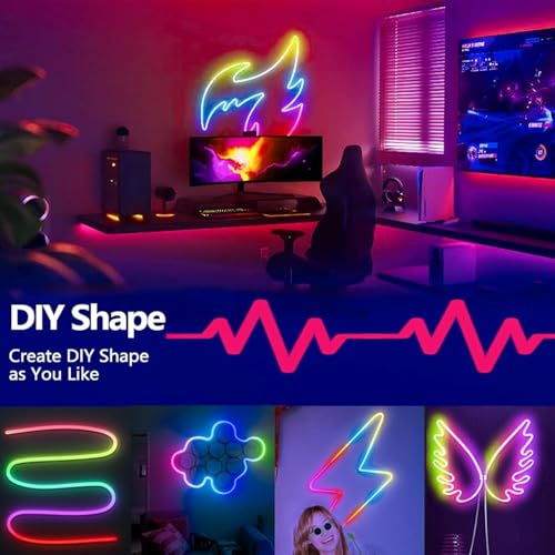 Image of Neon Rope Light, Ws2811 RGB+IC Flexible Led Lights Control with App /Remote, Chase Mode, IP67 Outdoor Waterproof, Music Sync Light Strip for Bedroom (10FT-2)