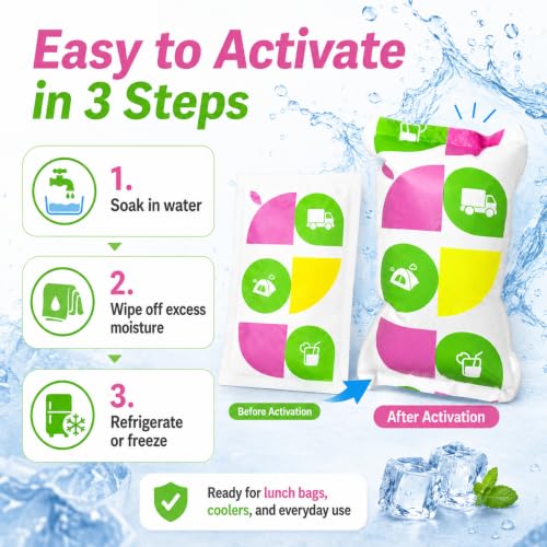 Image of WORLD-BIO Ice Packs for Lunch Boxes, 20 Pack Reusable Leak Resistant Ice Packs for Cooler Bag, Sided Absorption Long Lasting Cold Packs for Shipping and Picnic, Soak Required, Large, 5.9 inch x 3.7 inch