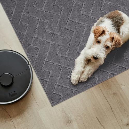PURRUGS Easy Care Area Rug 6ft x 9ft, Non-Slip Machine Washable Entry Rug, Stain Resistant Accent Rug for Hallway, Bedroom, Living Room and Mudroom, Grey