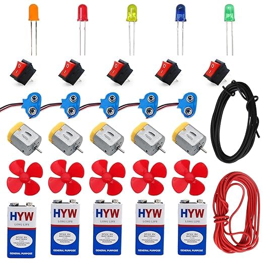 SP Electron COMBO of 5 Propeller, 5 DC Motor, 5 Battery Clip 5 SPST Switch, 5 Multi Color LED, Five 9V Batteries and Two Meter Wire Red & Black For DIY Projects (B0CKX751C2) Amazon Price History, Amazon Price Tracker