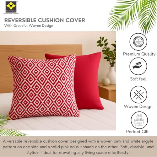Image of Reversible 20x20 Pink Cotton Argyle Woven Pack of 2 Fashion Throw Pillow Covers Cases for Couch Sofa Home Decoration | 50 x 50 cm