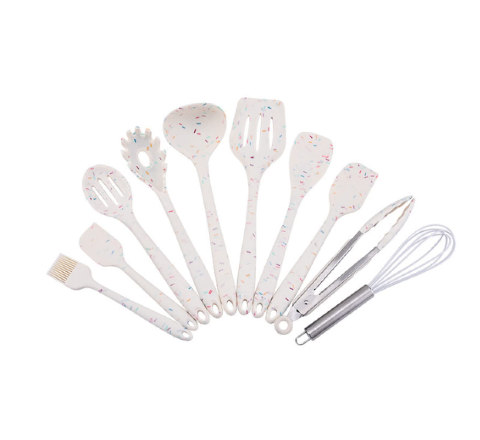 Juego de utensilios de cocina de silicona, espátula antiadherente, mango de madera, utensilios de cocina, 10 unidades, color blanco