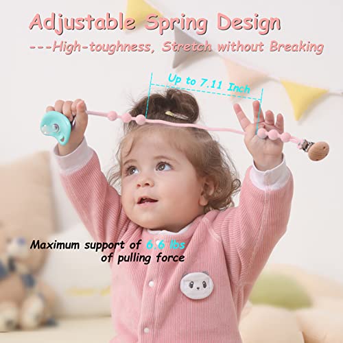 Seposeve Silicone Pacifier Clip With Adjustable Spring, 2 Pack Pacifier Holder Clips For Baby Boys And Girls, Soft Flexible Pacifier Leashes With 3 Textures, One-Piece Design, 2 Pink #TOP3