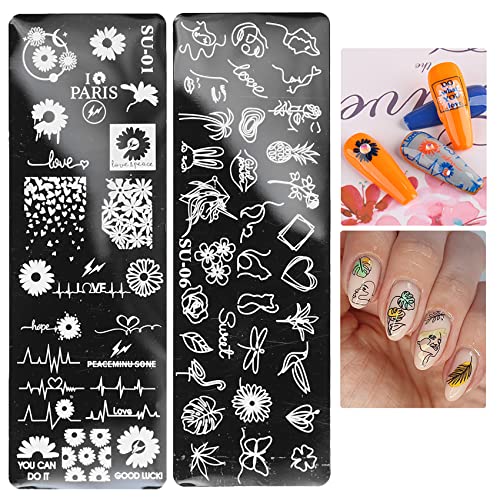 Toofd Valentine's Day 5 Pcs Nail Stamp Template Kit +1 Stamper+1 Scraper Lace, Flower Love Heart Geometric Rose Sunflower Nail Art Templates Nail Stamper Manicure Nail Supplies Stencil Plates Nail S #TOP1