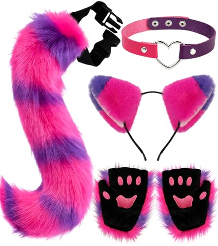 Cat Wolf Fox Ears and Tail Costume Set with Bell Lace Choker