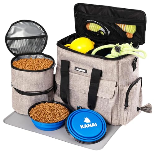 PackPaws Travel Co. 8-Pack – Dog Travel Essentials Kit – Food Storage, Bowls, Mat & Poop Bag Dispenser – Institutional Pet Supply Set