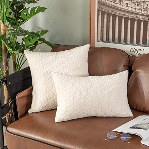 Ugasa Soft Decorative Throw Pillow Covers Set Cushion Case For Sofa/Bedroom/Car, Set Of 2, 12X20 Inch, Cream #TOP1