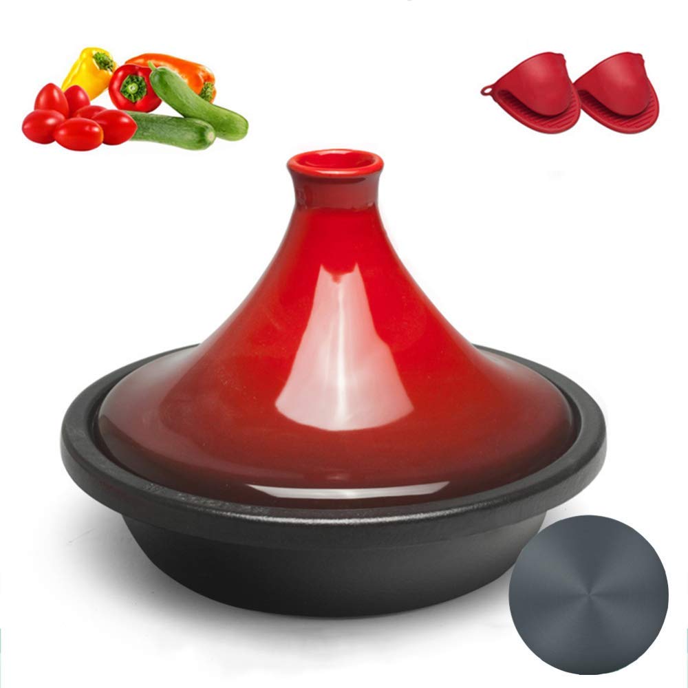 Marmite à tajine en fonte épaissie et argile à vaisselle avec gants thermiques de cuisson