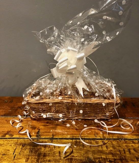 Make Your Own Hamper kit Gift Rectangle Basket, Full Willow Hand-Woven, 5 Different Sizes, Brown, with Cellophane and Bow (Extra Small)