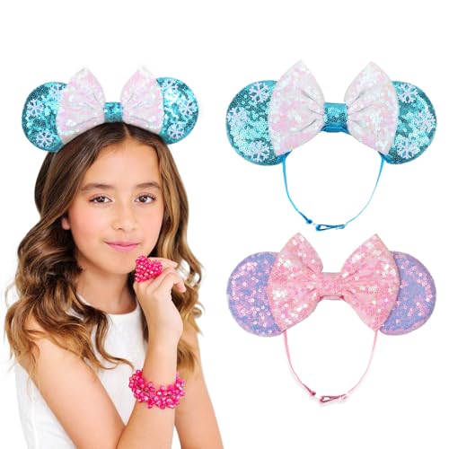 Image of DRESHOW Minnie Ears Headbands Mouse Ears Sequin Bow Headbands Elastic Adjustable Headband Glitter Party Decoration Cosplay Costume for Women