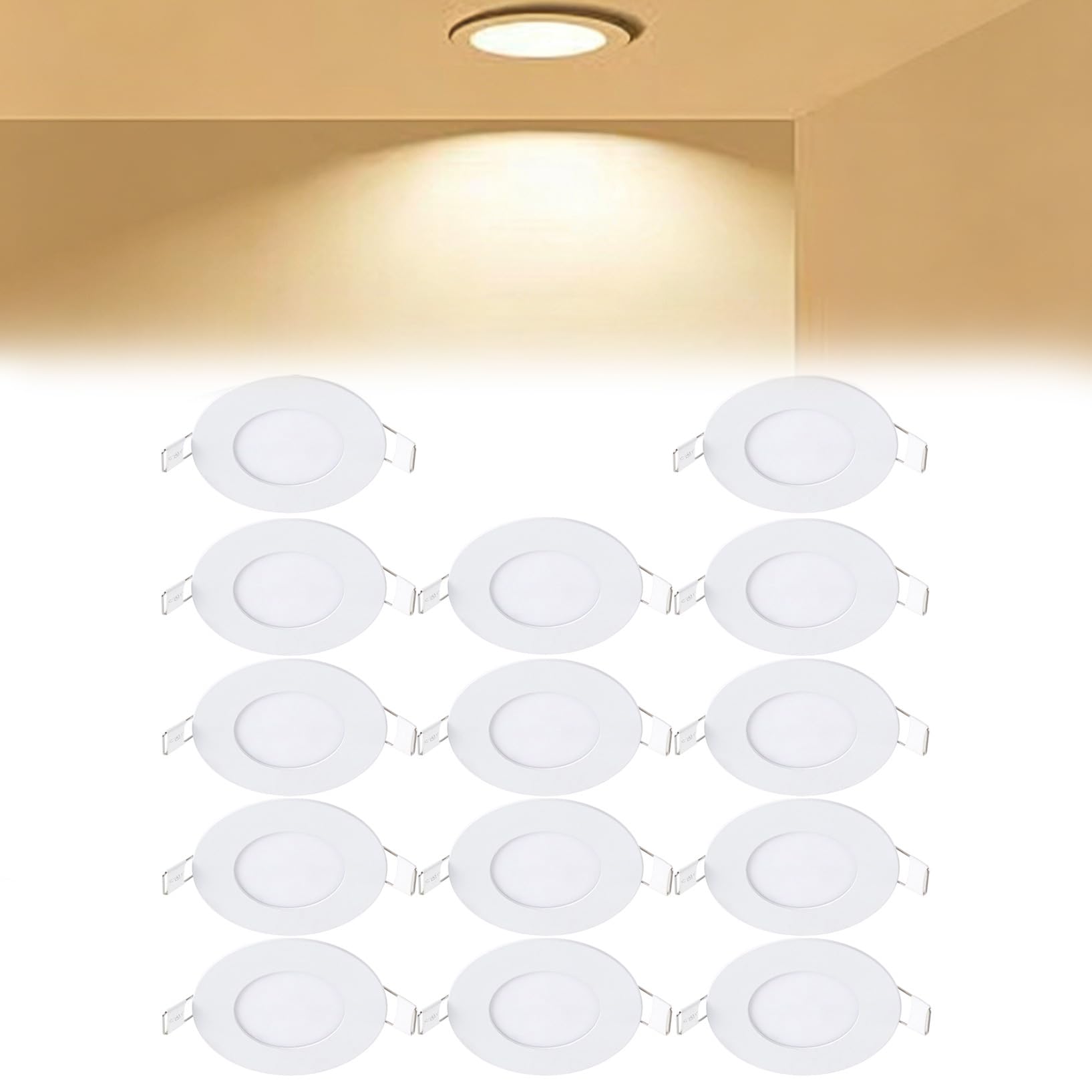 VOGHMOLD 3W Ultra Slim LED Downlight 3 inch, 3000K Recessed Ceiling Light, Cut Φ70-75mm, AC85-265V Flush Mount Spotlights Aluminum Round Panel Lights for Office Hallway, 14 Pack