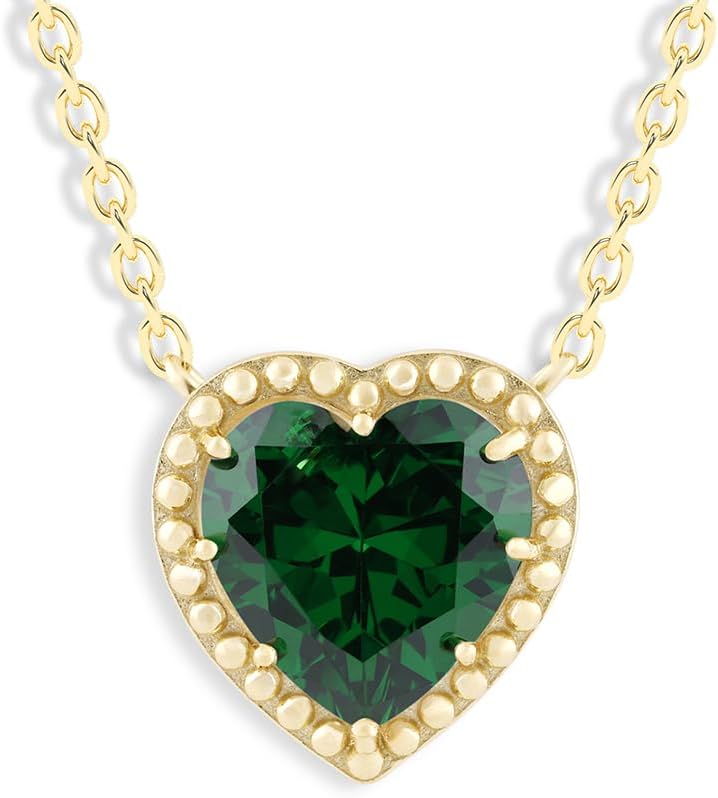 Belacqua Gemstone Necklace in 14K Gold Plated Sterling Silver, Heart Shape Pendant, 15" Cable Chain with 2" Extender, Spring Ring Clasp, Dainty Birthstone Necklace for Women, Gift Box Included - Image 3