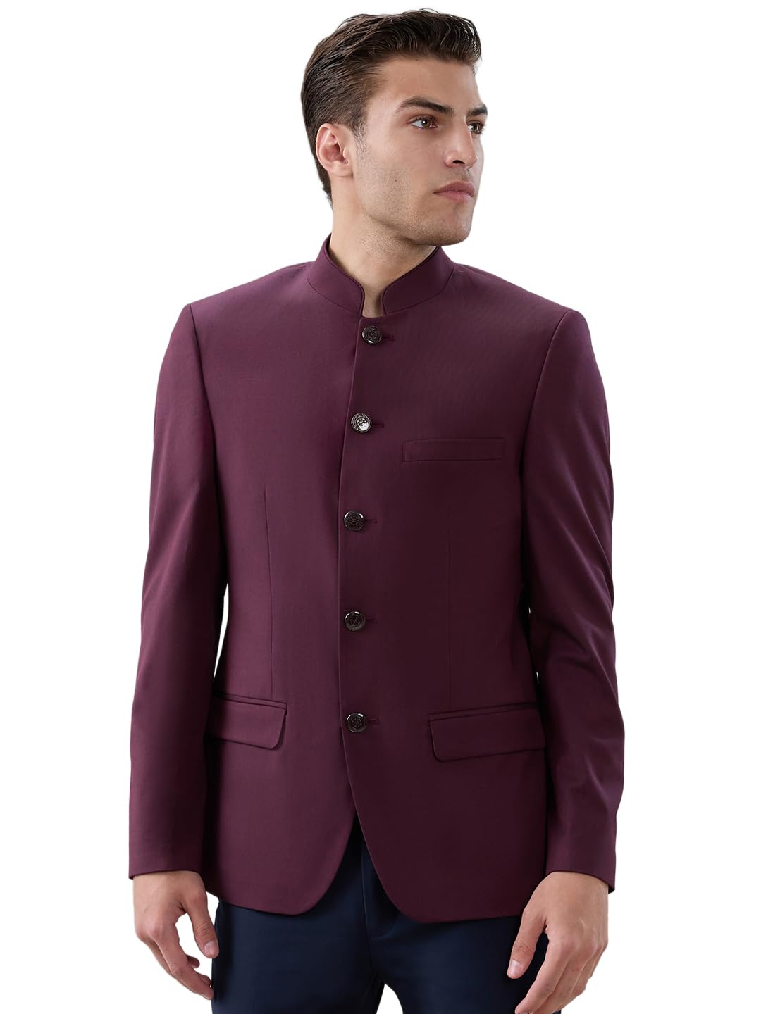 raymond Men Regular Fit Solid Pattern Poly Viscose Blend Stand Collar Full Sleeve Ceremonial Jacket-picture-52