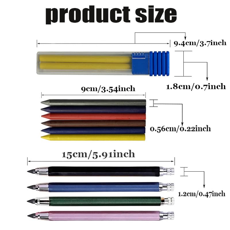 Druckbleistifte aus Metall mit Bleistiftminen, 5,6 mm, Graphit-Bleistift, Mine, Druckbleistift für Ingenieurwesen, Markieren, Skizzieren, Zeichnen, Architekturbau (schwarz und blau), 8 Stück