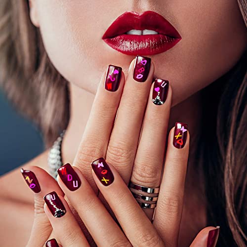 48 Grids Valentine Heart Nail Art Sequins Glitter, Gorvalin Holographic Heart Lips Letter Designs Nail Glitters Laser Foil Flake Glitter Decals For Holiday Nail Art Decorations #TOP4