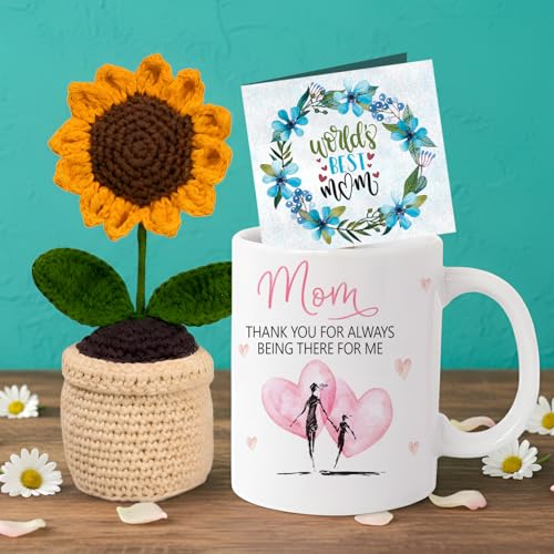 Image of TIED RIBBONS Gift for Mom, Birthday Gift for Mom Women Wife Mother in Law Mummy (Printed Coffee Mug with Artificial Crochet Flower Bouquet & Greeting Card) - Anniversary Birthday Gift Set, 325 ML