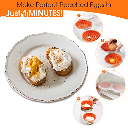 Microwave Egg Poacher, Easy Egg Cooker 2 Cavity Poached Egg Maker Microwaveable For Fast Perfect Eggs Breakfast, Kitchen Cooking Tools (1 Pack) #TOP1