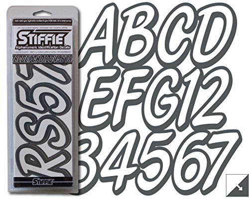 Image of Whipline Solid White /Carbon 3 inch Alpha-Numeric Registration Identification Numbers Stickers Decals for Boats & Personal Watercraft