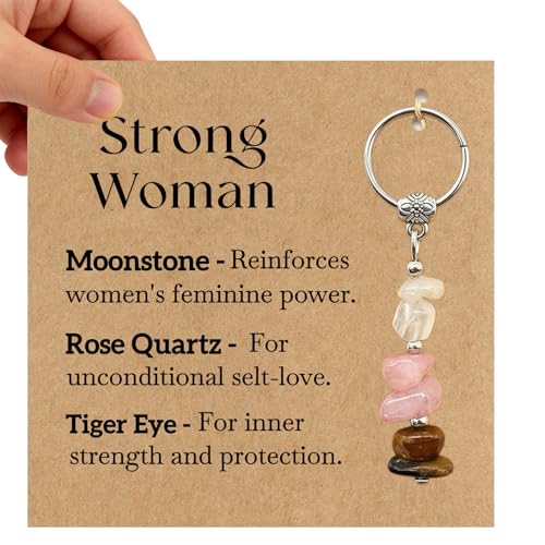 AIKOBAA Crystal Bag Charms Keychain for Women Natural Stone Good Luck Protection Keychain Strong Women Motivational Divorce Gift Inspirational Cute Keychains Llaveros Para Mujer