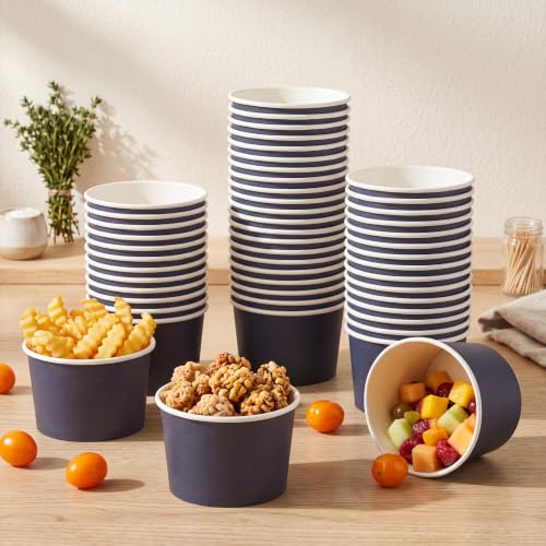 Image of Didaey 100 Pcs Paper Ice Cream Bowls Disposable Dessert Cups Yogurt Sundae Containers Disposable Yogurt Dessert Bowls for Food, Party Supply, Soup, Ice Cream, Blue (12oz)