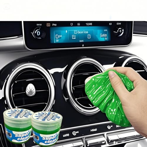 jizhaoshangchengk Car Cleaning Gel,2 Pack Green Car Cleaning Putty,Reusable Car Interior Air Vent Dust Cleaner Slime Putty for Printers, Camera, Calculator, Keyboard