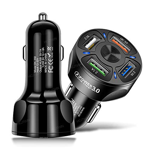Alanph Car Charger Adapter[ 2 Pack ], QC3.0 Multi Port 4 USB Fast Charging Cigarette Lighter USB Charger, Compatible with iPhone, Android, Samsung, iPad Pro, and More