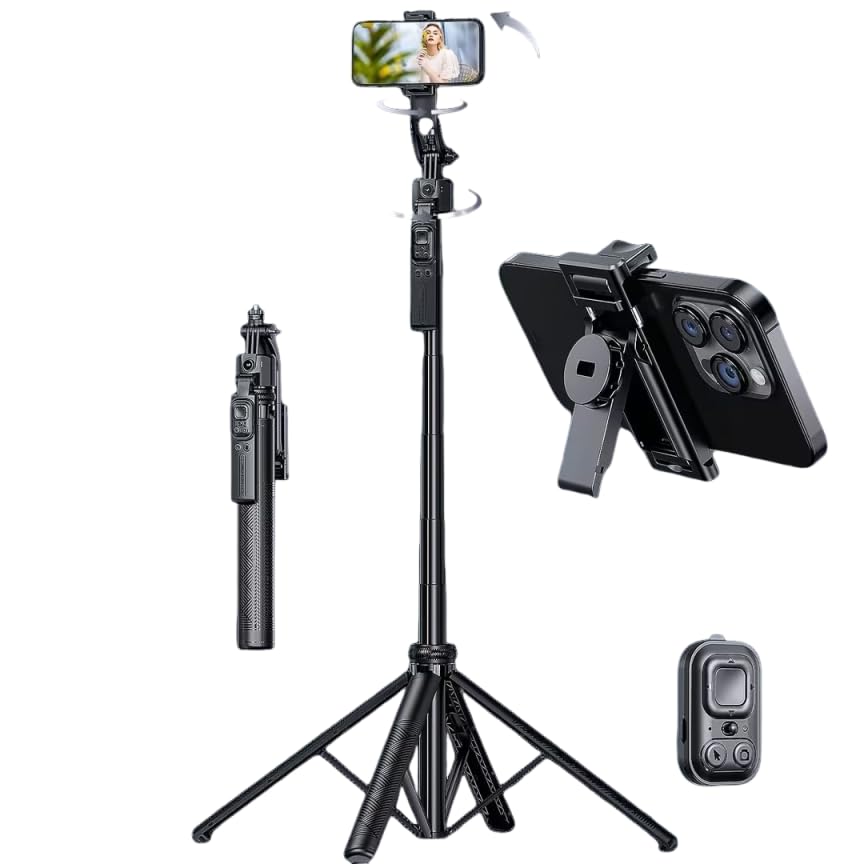 Image of Auto Face Tracking Tripod with Light, 63 inch Foldable Selfie Stick for iPhone, Phone Tripod Stand with Remote, Phone Holder Tripod for TikTok Content Creator Vlog Video Recording